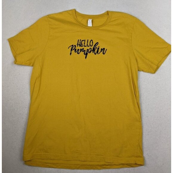 HELLO PUMPKIN - WOMEN'S YELLOW SHORT SLEEVE FITTED T-SHIRT - SIZE XL - Picture 1 of 8